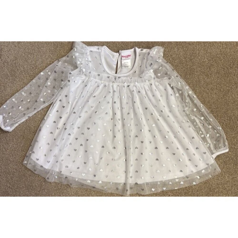 Nanette Girls Top White Silver Hearts Sheer Size 4